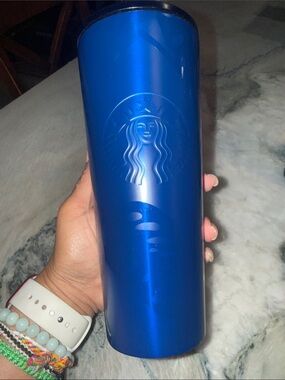 Starbucks Metallic Blue Embossed Travel Tumbler